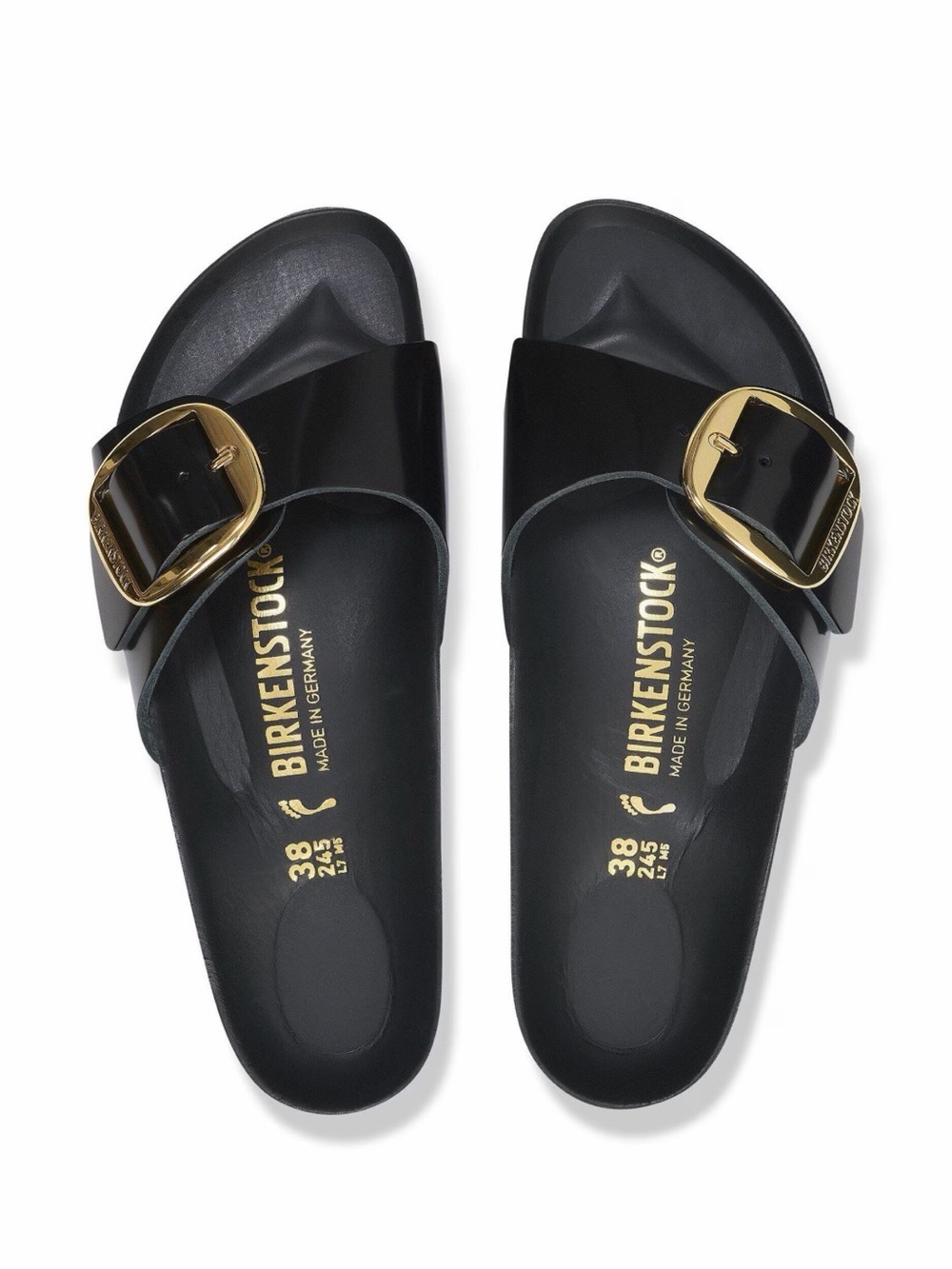 Birkenstock Madrid Big Buckle Size 37 Black with Gold Buckle